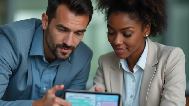 Team im Firmentraining, das an Laptops zusammenarbeitet